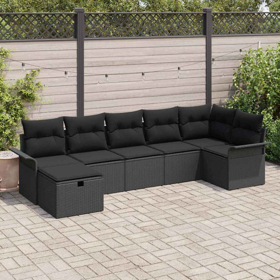 Tuin Sofa Set met kussen met opslag 7 pcs Zwart Poly riet