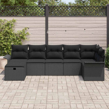 Tuin Sofa Set met kussen met opslag 7 pcs Zwart Poly riet
