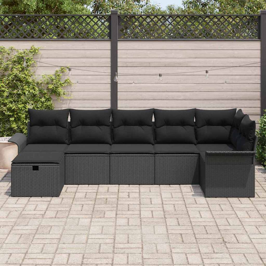 Tuin Sofa Set met kussen met opslag 7 pcs Zwart Poly riet