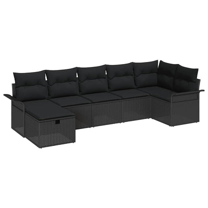 Tuin Sofa Set met kussen met opslag 7 pcs Zwart Poly riet