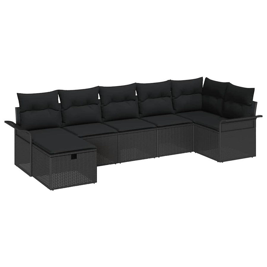 Tuin Sofa Set met kussen met opslag 7 pcs Zwart Poly riet