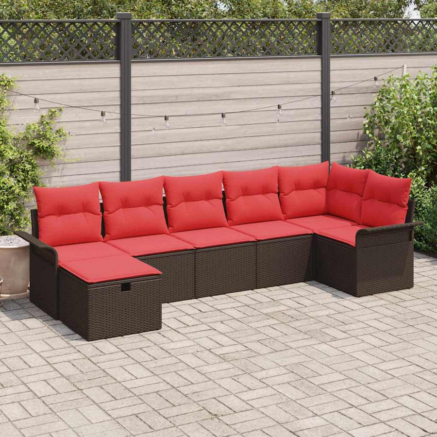 Tuin Sofa Set met kussen met opslag 7 pcs Bruin Poly riet