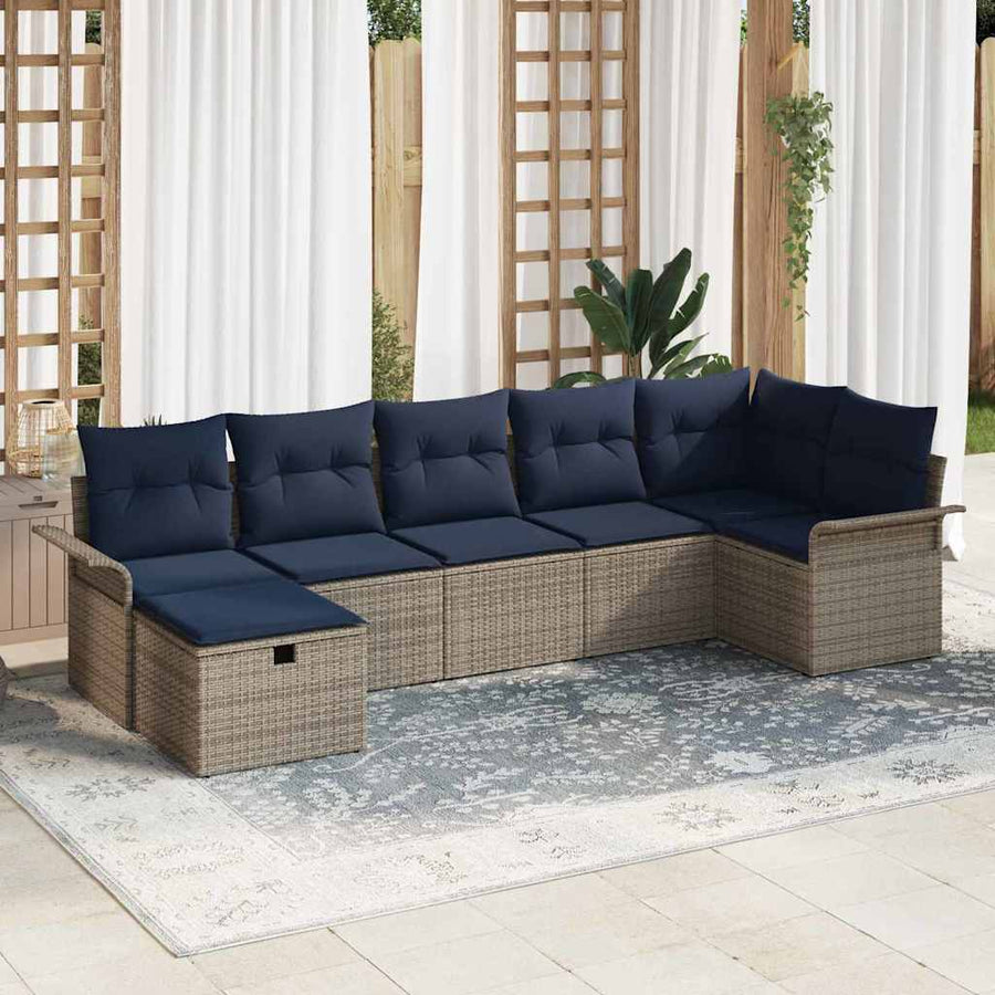 Tuin Sofa Set met kussen met opslag 7 pcs Grijs Poly riet