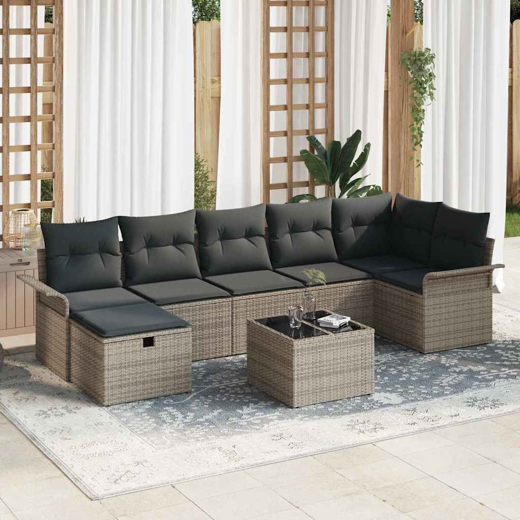 Tuin Sofa Set met kussen met opslag 8 pcs Grijs Poly riet