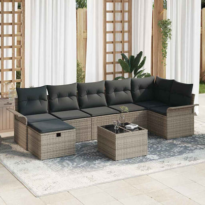 Tuin Sofa Set met kussen met opslag 8 pcs Grijs Poly riet