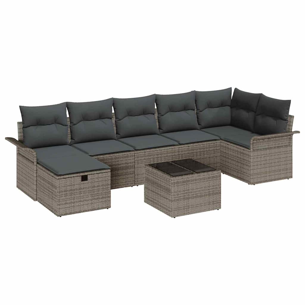 Tuin Sofa Set met kussen met opslag 8 pcs Grijs Poly riet