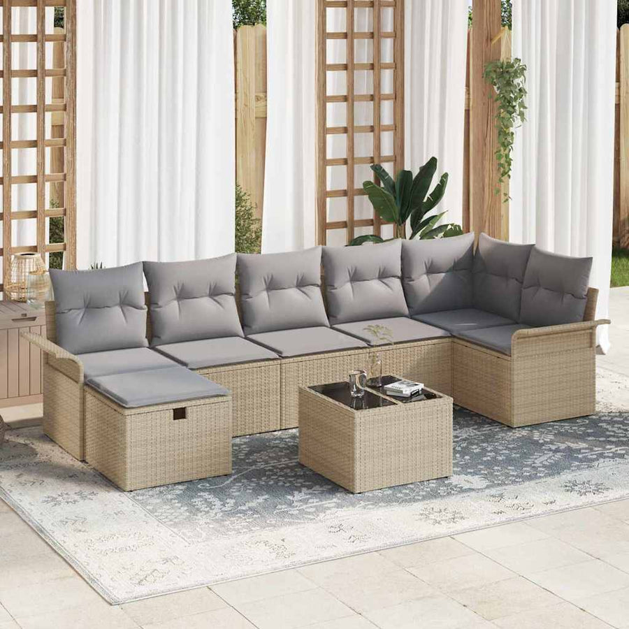 Tuin Sofa Set Met Kussen Met Opslag 8 Pcs Poly Riet Beige Lichtgrijs met tafel