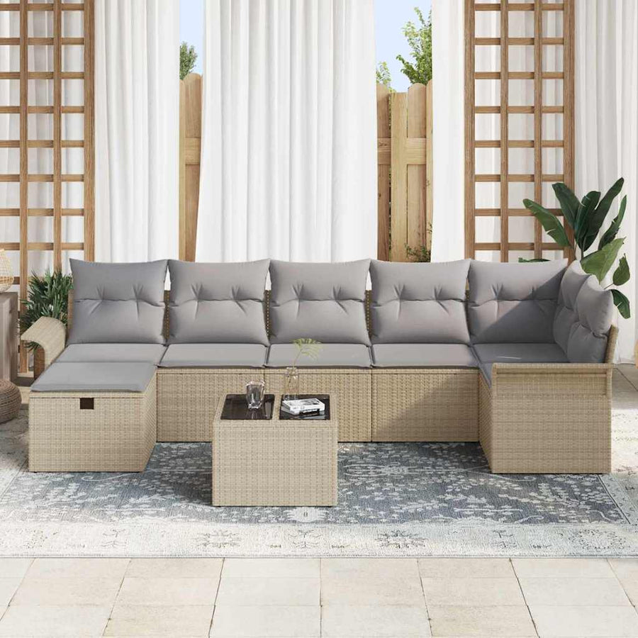Tuin Sofa Set Met Kussen Met Opslag 8 Pcs Poly Riet Beige Lichtgrijs met tafel