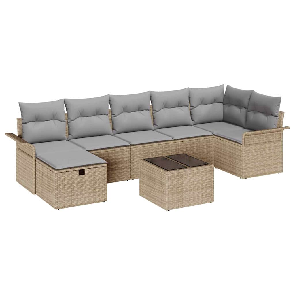 Tuin Sofa Set Met Kussen Met Opslag 8 Pcs Poly Riet Beige Lichtgrijs met tafel