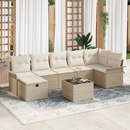 Tuin Sofa Set met kussen met opslag 8 pcs Beige Poly riet