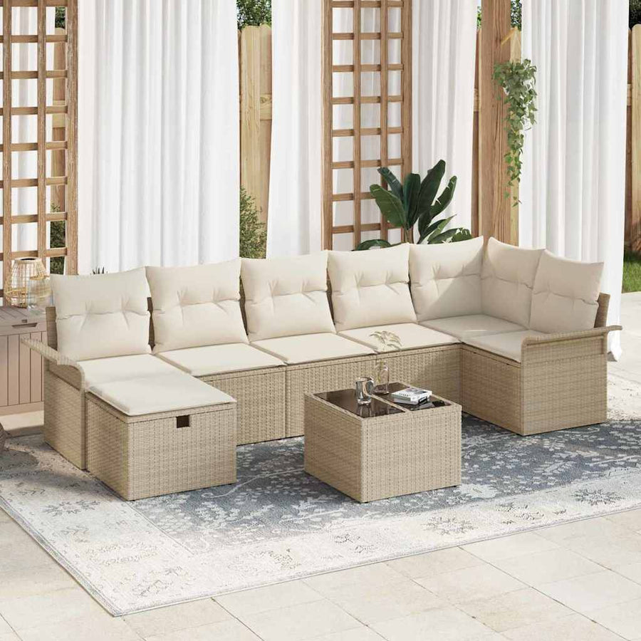 Tuin Sofa Set met kussen met opslag 8 pcs Beige Poly riet