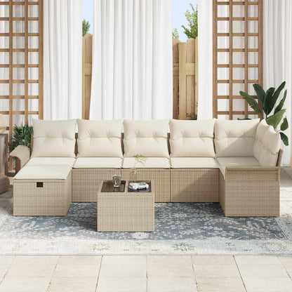 Tuin Sofa Set met kussen met opslag 8 pcs Beige Poly riet