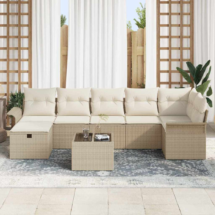 Tuin Sofa Set met kussen met opslag 8 pcs Beige Poly riet