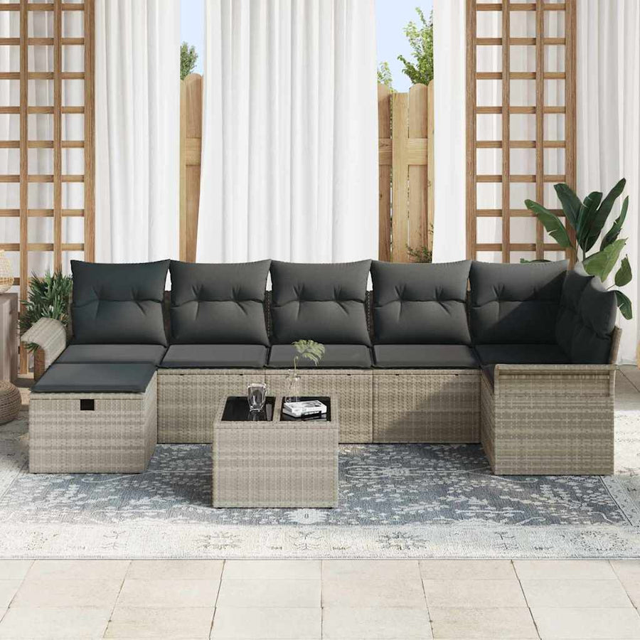 Tuin Sofa Set met kussen met opslag 8 pcs Lichtgrijs Poly riet