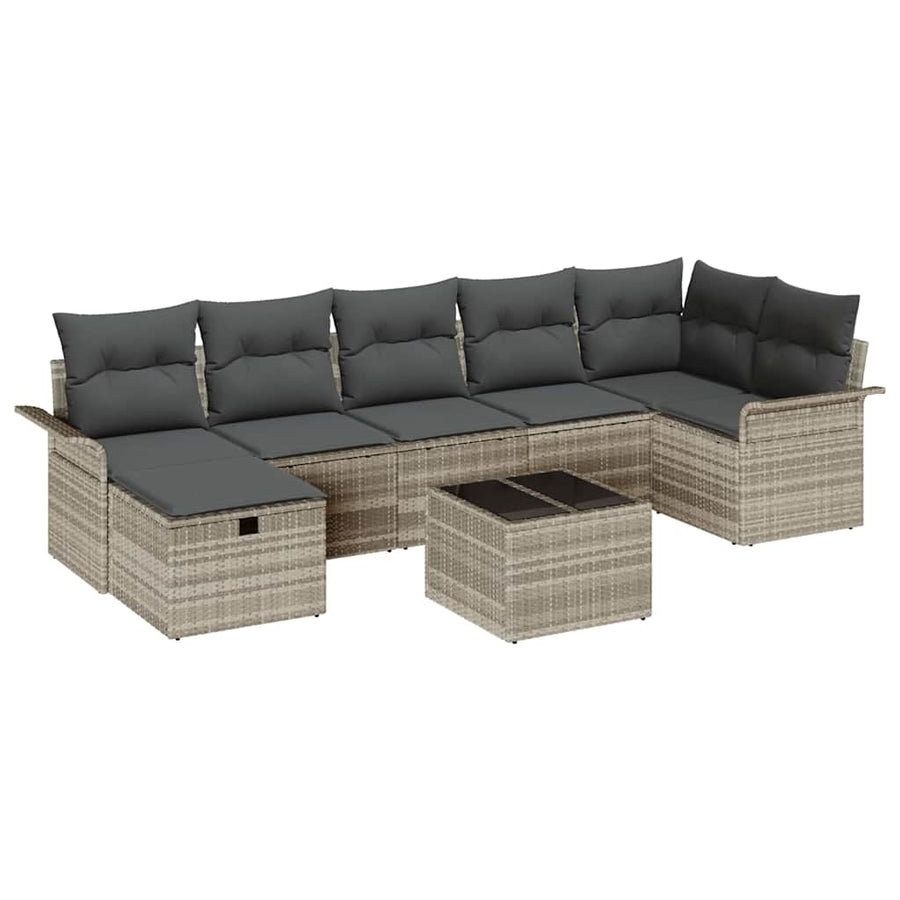 Tuin Sofa Set met kussen met opslag 8 pcs Lichtgrijs Poly riet