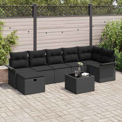 Tuin Sofa Set met kussen met opslag 8 pcs Zwart Poly riet