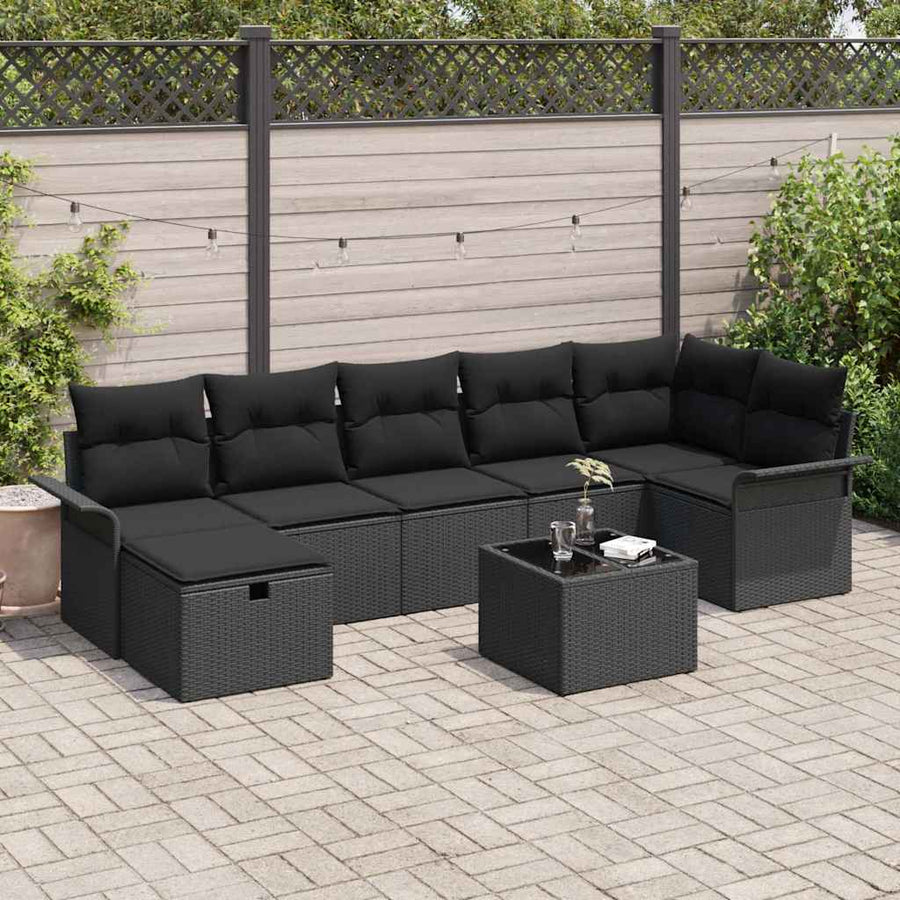 Tuin Sofa Set met kussen met opslag 8 pcs Zwart Poly riet