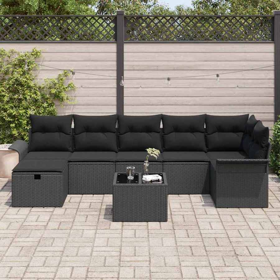 Tuin Sofa Set met kussen met opslag 8 pcs Zwart Poly riet