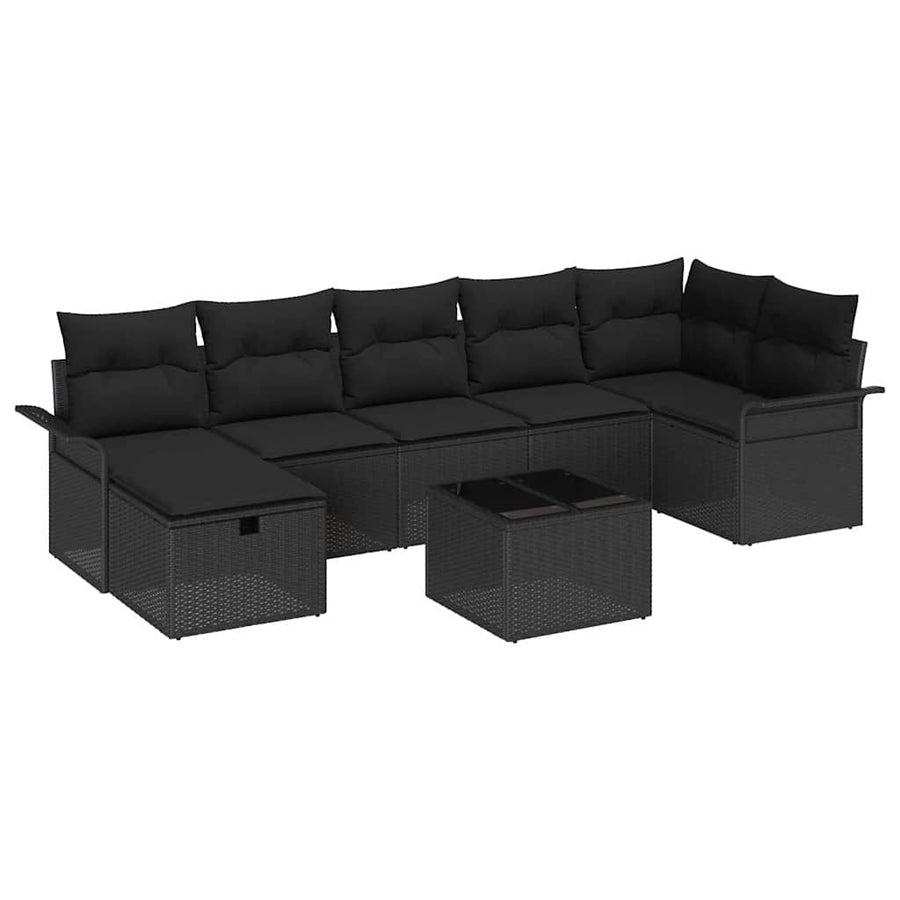 Tuin Sofa Set met kussen met opslag 8 pcs Zwart Poly riet