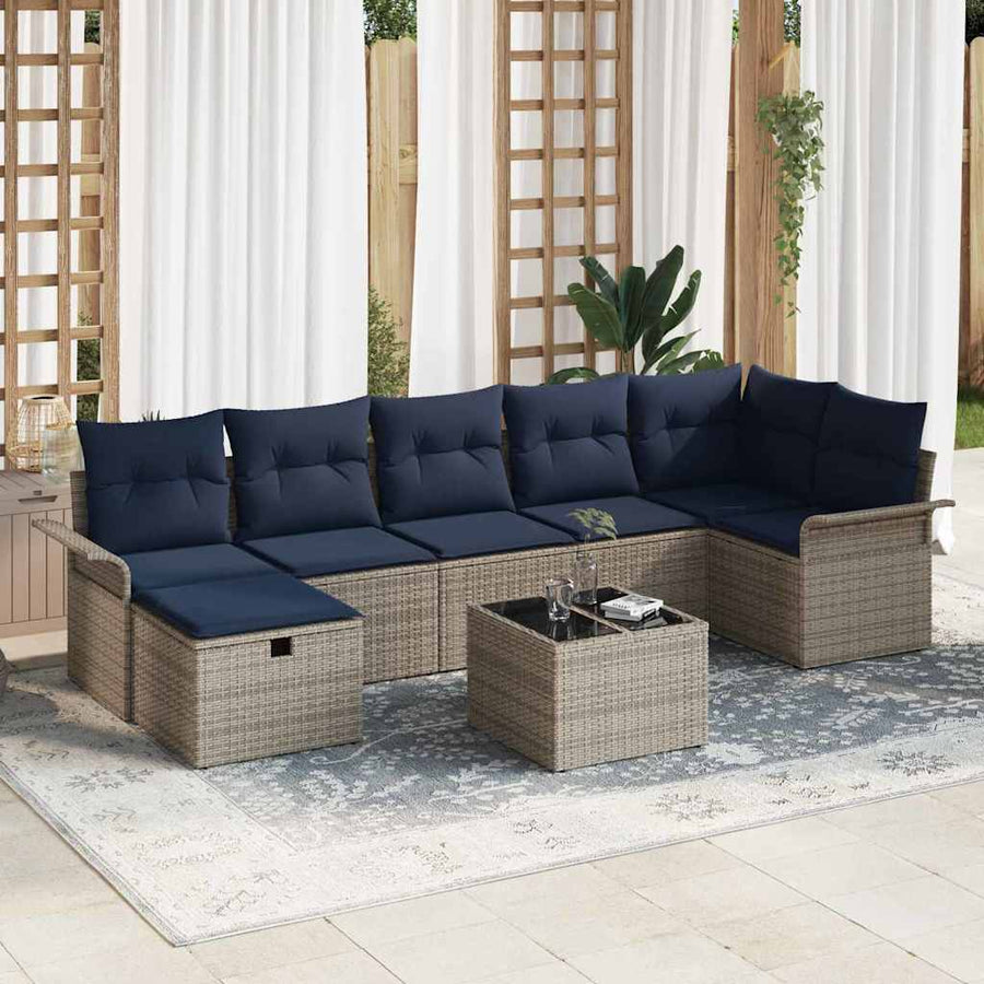 Tuin Sofa Set met kussen met opslag 8 pcs Grijs Poly riet