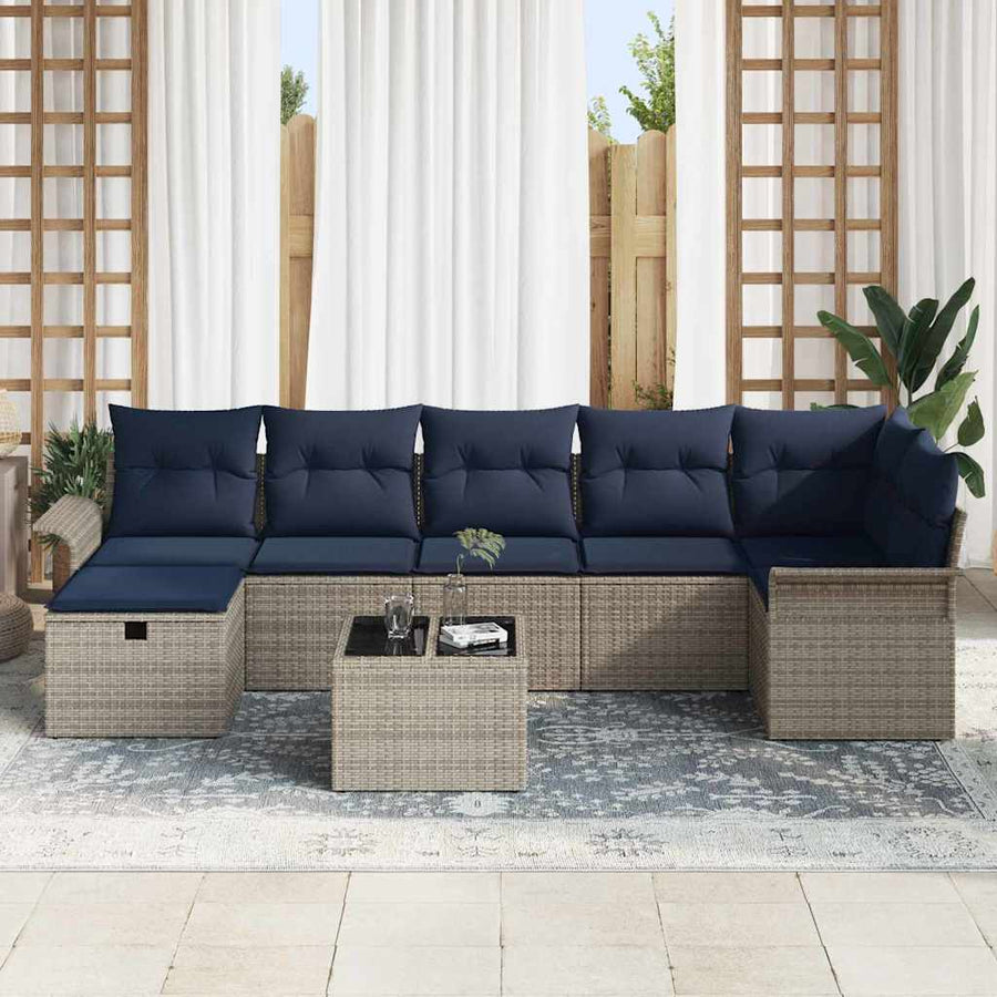 Tuin Sofa Set met kussen met opslag 8 pcs Grijs Poly riet