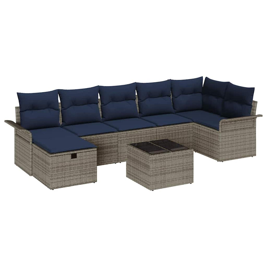 Tuin Sofa Set met kussen met opslag 8 pcs Grijs Poly riet
