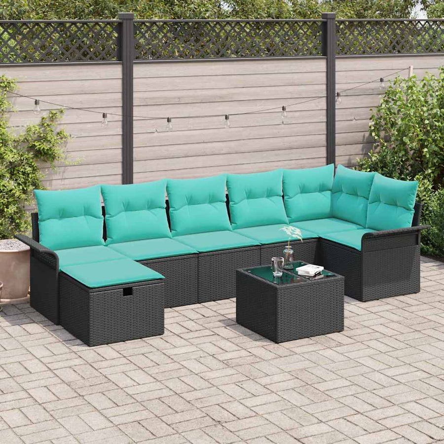 Tuin Sofa Set met kussen met opslag 8 pcs Zwart Poly riet