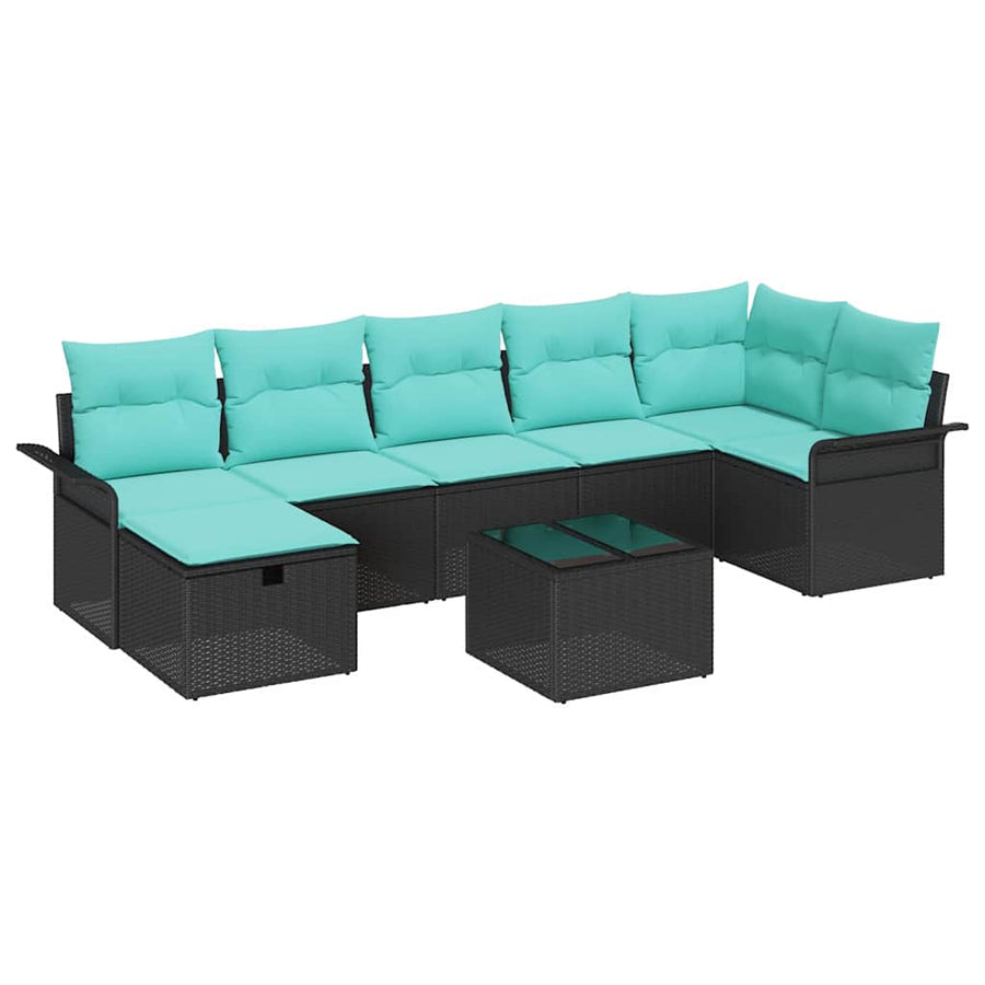 Tuin Sofa Set met kussen met opslag 8 pcs Zwart Poly riet