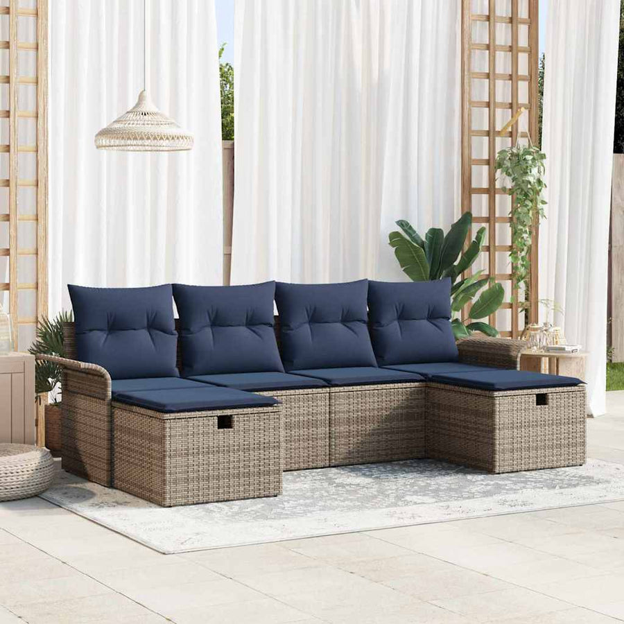 Tuin Sofa Set met kussen met opslag 6 pcs Grijs Poly riet