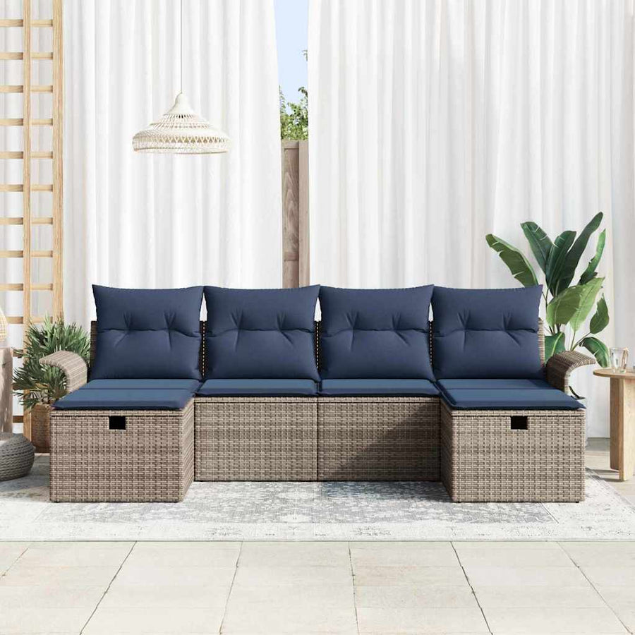 Tuin Sofa Set met kussen met opslag 6 pcs Grijs Poly riet