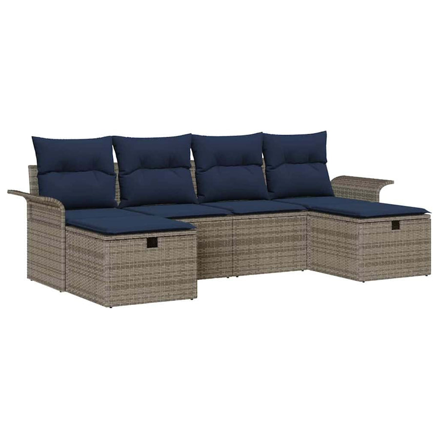 Tuin Sofa Set met kussen met opslag 6 pcs Grijs Poly riet