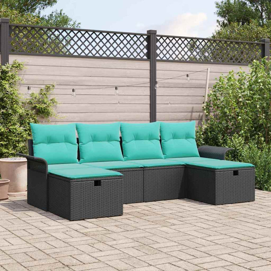 Tuin Sofa Set met kussen met opslag 6 pcs Zwart Poly riet