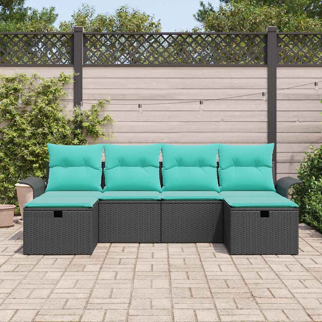 Tuin Sofa Set met kussen met opslag 6 pcs Zwart Poly riet