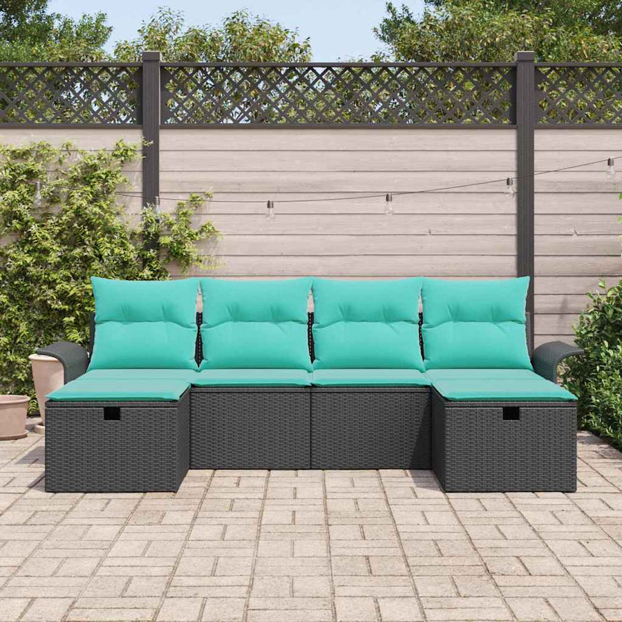 Tuin Sofa Set met kussen met opslag 6 pcs Zwart Poly riet
