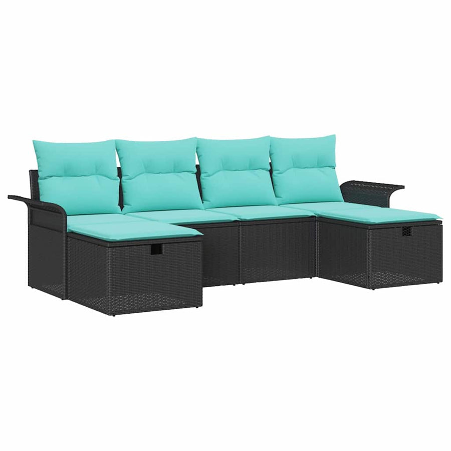 Tuin Sofa Set met kussen met opslag 6 pcs Zwart Poly riet