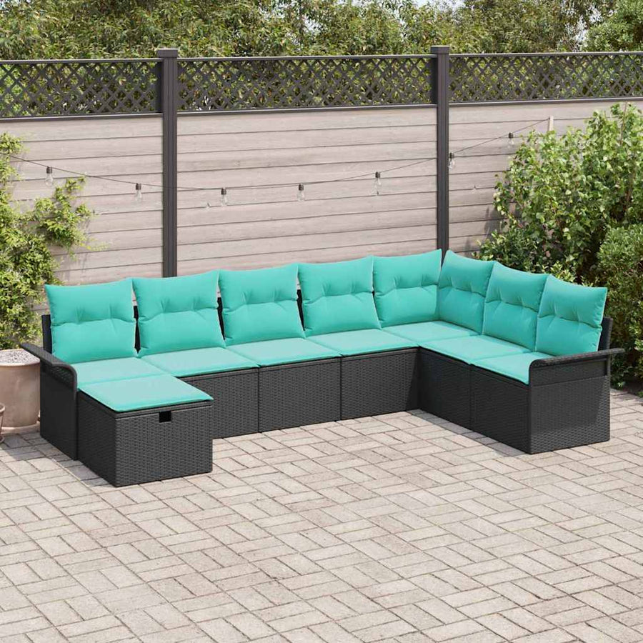 Tuin Sofa Set met kussen met opslag 8 pcs Zwart Poly riet