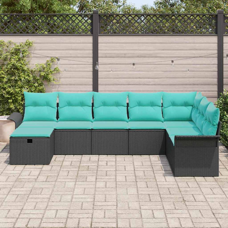 Tuin Sofa Set met kussen met opslag 8 pcs Zwart Poly riet
