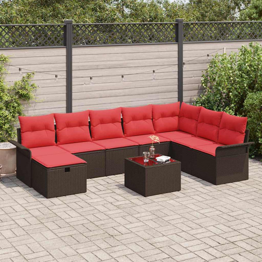 Tuin Sofa Set met kussen met opslag 9 pcs Poly riet
