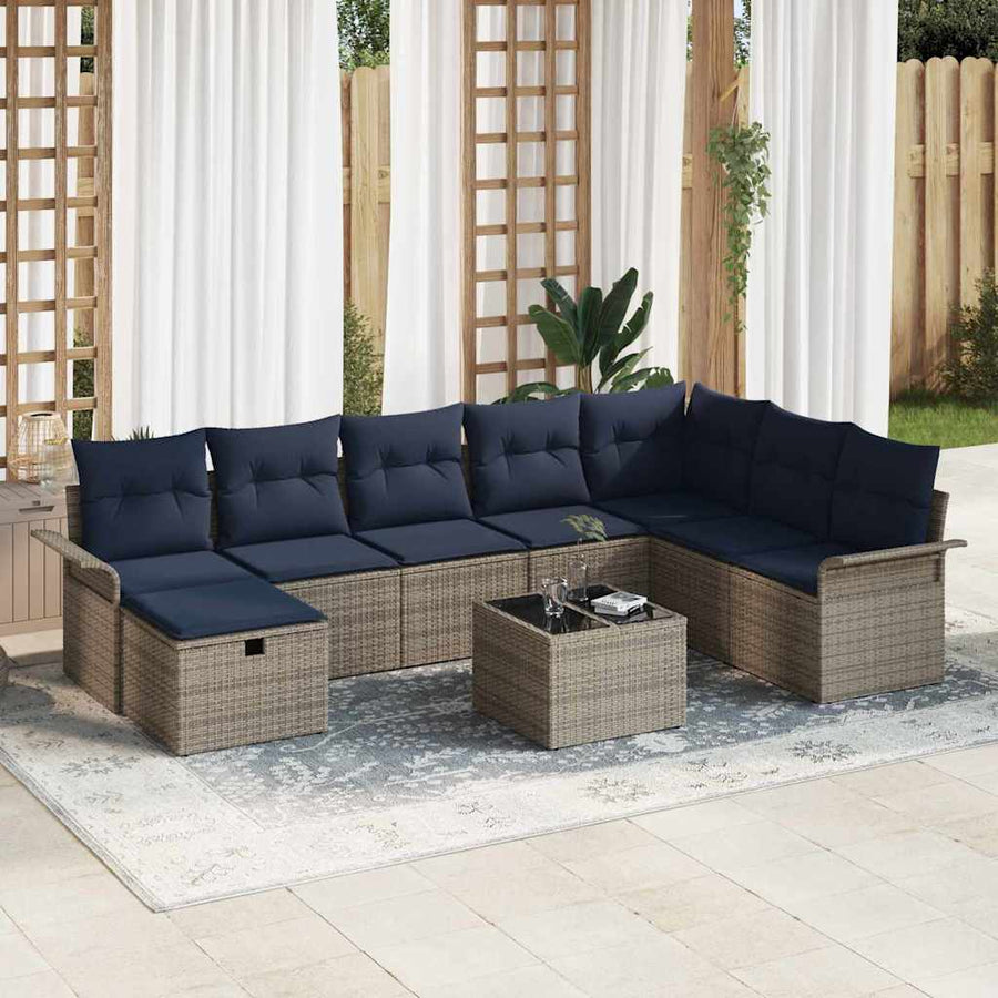 Tuin Sofa Set met kussen met opslag 9 pcs Poly riet