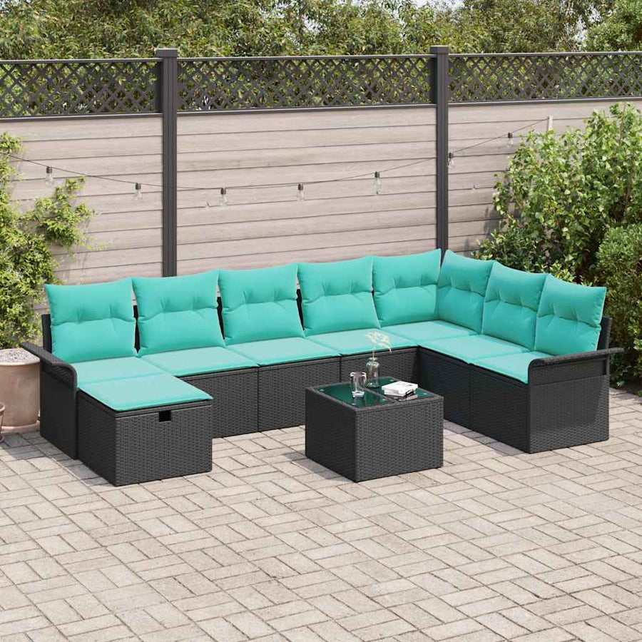 Tuin Sofa Set met kussen met opslag 9 pcs Zwart Poly riet