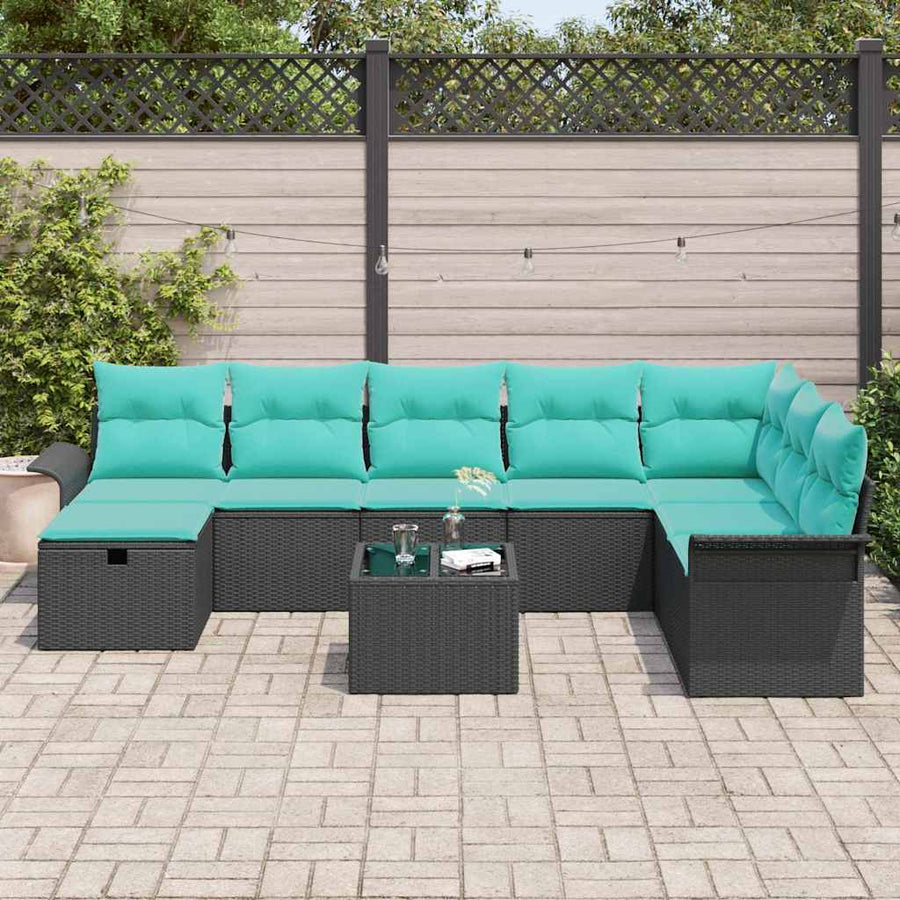 Tuin Sofa Set met kussen met opslag 9 pcs Zwart Poly riet