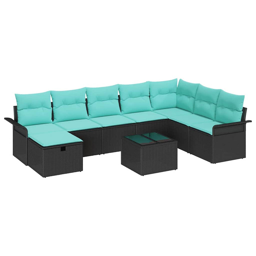 Tuin Sofa Set met kussen met opslag 9 pcs Zwart Poly riet