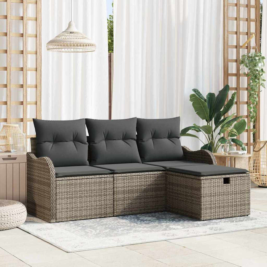 Tuin Sofa Set met kussen met opslag 4 pcs Grijs Poly riet