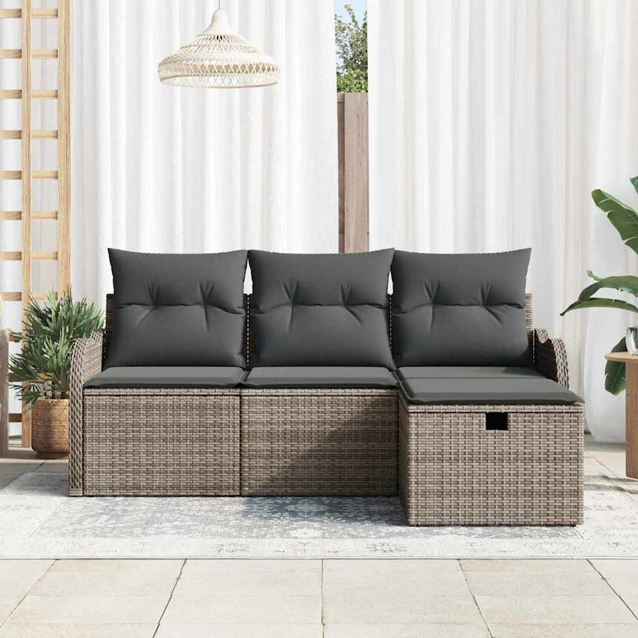 Tuin Sofa Set met kussen met opslag 4 pcs Grijs Poly riet