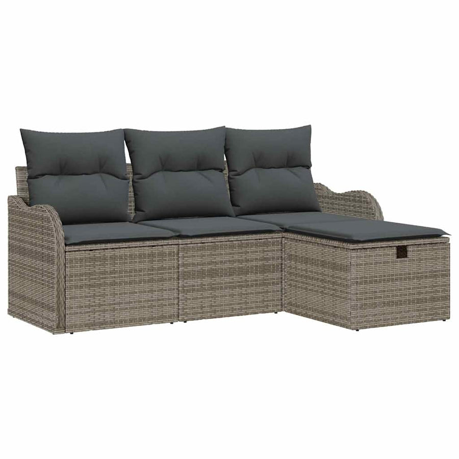 Tuin Sofa Set met kussen met opslag 4 pcs Grijs Poly riet