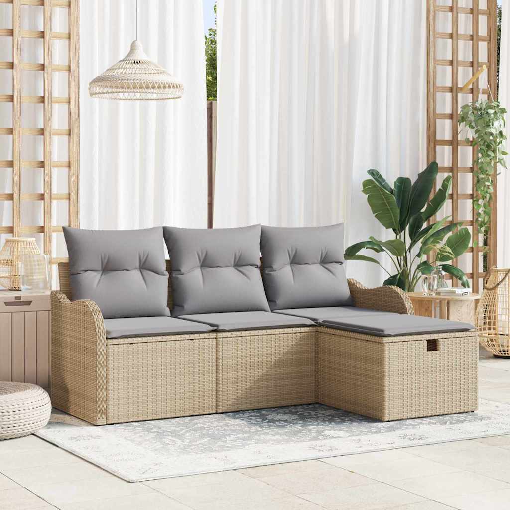 Tuin Sofa Set met kussen met opslag 4 pcs Beige Poly riet
