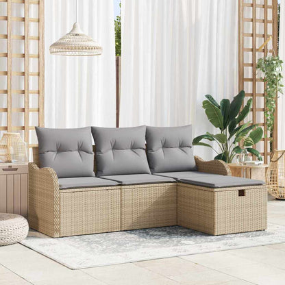 Tuin Sofa Set met kussen met opslag 4 pcs Beige Poly riet