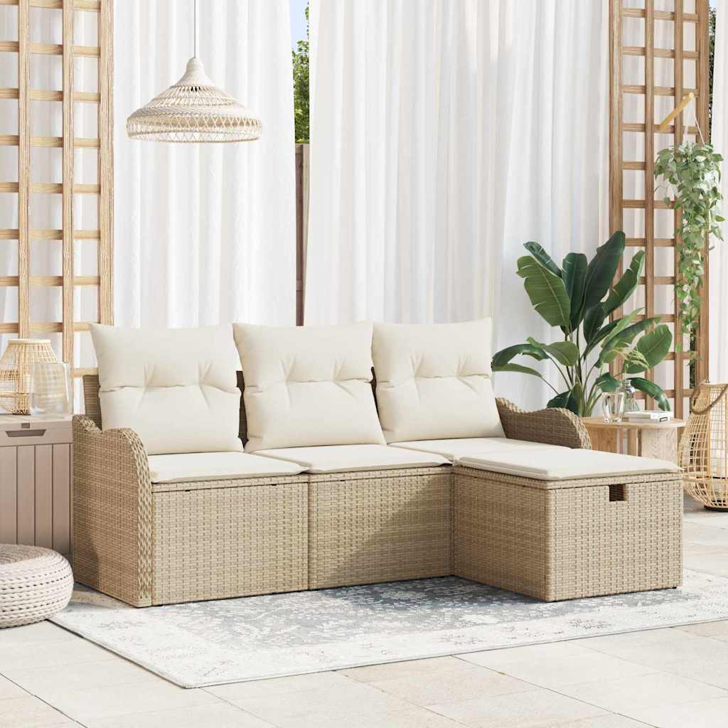 Tuin Sofa Set met kussen met opslag 4 pcs Poly riet