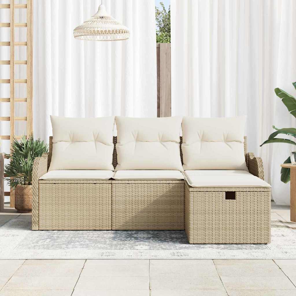 Tuin Sofa Set met kussen met opslag 4 pcs Poly riet