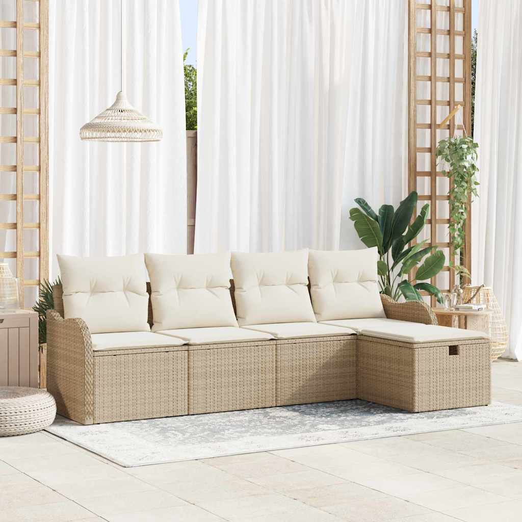 Tuin Sofa Set met kussen met opslag 5 pcs Beige Poly riet